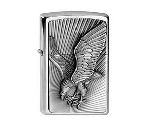 Zippo - Briquet tempête, emblème d’aigle, chrome brossé, rechargeable, réutilisable, coupe-vent, boîte cadeau, fabriqué aux États-Unis