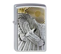 Zippo Briquet Eagle Sun-Fly EMB, chrome brossé, rechargeable, boîte cadeau, résistant au vent