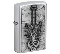 Zippo - Briquet tempête, emblème épée du côté obscur, chrome satiné, rechargeable, réutilisable, design coupe-vent, boîte cadeau, fabriqué aux États-Unis