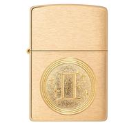 Zippo Briquet Tempête Emblème Gémeaux, Laiton brossé | Le symbole du Gémeaux gravé dans un médaillon de laiton. Pour quelqu'un né entre fin mai et juin.