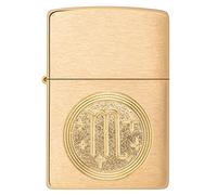 Zippo Briquet Tempête Emblème Scorpion, Laiton brossé | Le symbole du Scorpion gravé dans un médaillon de laiton. Pour quelqu'un né entre fin octobre et novembre.
