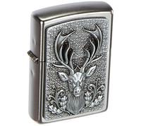 Zippo Briquet Chrome Tête de Cerf Emblème Objet Collection Tempête