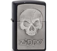 Zippo Briquet tempête - Emblème tête de Mort - Noir Mat - Rechargeable - Réutilisable - Design Coupe-Vent - Boîte Cadeau - Fabriqué aux États-Unis