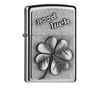 Zippo - Briquet tempête, emblème trèfle avec Inscription Good Luck, Chrome satiné, Rechargeable, réutilisable, Design Coupe-Vent, boîte Cadeau, fabriqué aux États-Unis