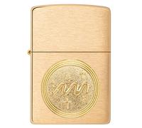 Zippo Briquet Tempête Emblème Verseau, Laiton brossé | Le symbole du Verseau gravé dans un médaillon de laiton. Pour quelqu'un né entre fin janvier et février.