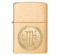 Zippo Briquet Tempête Emblème Vierge, Laiton brossé | Le symbole du Vierge gravé dans un médaillon de laiton. Pour quelqu'un né entre fin août et septembre.