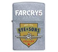 ZIPPO Briquet tempête Far Cry 5 Rye & Sons Logo Lustre/Color Image, Chrome Brushed, Rechargeable dans Un Coffret Cadeau de Haute qualité