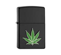 Zippo Briquet tempête - Feuille de cannabis - Noir mat, emblème - Rechargeable - Réutilisable - Design coupe-vent - Boîte cadeau - Fabriqué aux États-Unis