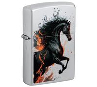 Zippo Briquet tempête Fire Horse, cheval de feu, chrome satiné, image couleur, rechargeable, réutilisable, design coupe-vent, boîte cadeau, fabriqué aux États-Unis