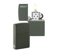 Zippo Briquet Tempête Flamme et Logo, Vert Mat | Vert mat, flamme sur la tranche et logo sur la face. Un vert sourd, proche du kaki.