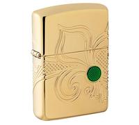 ZIPPO -Fleu De-Lis Design, Multicut, Armor High Polish Brass - Gasoline Windproof Lighter, refillable, in Gift Box