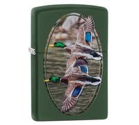 Zippo Briquet tempête Flying Ducks, canards volants, vert mat, image couleur, rechargeable, réutilisable, design coupe-vent, boîte cadeau, fabriqué aux États-Unis