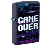 Zippo Briquet tempête Game Over, bleu marine mat, image couleur, rechargeable, réutilisable, design coupe-vent, boîte cadeau, fabriqué aux États-Unis