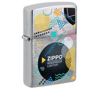 Zippo Briquet tempête Geometric Logo, Logo géométrique, Chrome brossé, Image Couleur, Rechargeable, réutilisable, Design Coupe-Vent, boîte Cadeau, fabriqué aux États-Unis