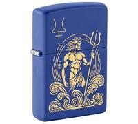 Zippo Briquet tempête - God Neptune - Bleu Roi Mat - Gravure Laser - Rechargeable - Réutilisable - Design résistant au Vent - Boîte Cadeau - Fabriqué aux États-Unis
