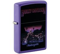 Zippo Briquet tempête Harley-Davidson, violet mat, lumière noire, rechargeable, réutilisable, design coupe-vent, boîte cadeau, fabriqué aux États-Unis