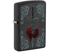 Zippo Briquet de poche noir craquelé en forme de cœur avec motif tatouage