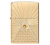 Zippo Briquet Tempête - Œil de la Providence - Finition Armor Laiton Poli Brillant - Or, Gravure Profonde & Cristal - Rechargeable - Réutilisable - Design Coupe-Vent - Fabriqué aux États-Unis