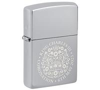 Zippo - Briquet tempête, Inscription King Charles III Coronation, Chrome Haute Brillance, Impression colorée Color Image, Rechargeable, réutilisable, Coupe-Vent, boîte Cadeau, fabriqué aux États-Unis