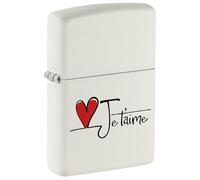 Zippo Briquet tempête - Je t'aime - Blanc Mat - Image Couleur - Rechargeable - Réutilisable - Design résistant au Vent - Boîte Cadeau - Fabriqué aux États-Unis