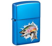 Zippo Briquet tempête Jumping Fish, poisson sauteur, bleu poli, image couleur, rechargeable, réutilisable, design coupe-vent, boîte cadeau, fabriqué aux États-Unis