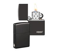 Zippo Briquet Tempête - Logo & Design Flamme - Noir Poli Brillant - Rechargeable - Réutilisable - Design Coupe-Vent - Coffret Cadeau Fabriqué aux États-Unis - Exclusivité Amazon