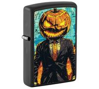 Zippo Briquet tempête Mister Pumpkin, monsieur citrouille, noir mat, image couleur, rechargeable, réutilisable, design coupe-vent, boîte cadeau, fabriqué aux États-Unis