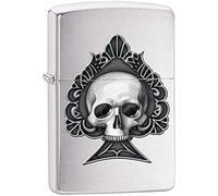 Zippo Briquet Tempête - Modèle Ace Skull - Finition Chrome Brossé avec Color Image - Rechargeable - Réutilisable - Design Coupe-Vent - Coffret Cadeau Fabriqué aux États-Unis
