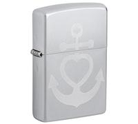Zippo Windproof Lighter - Heart Anchor Design Satin Chrome - Rechargeable à Vie - Boîte Cadeau - Construction métallique - Made in USA