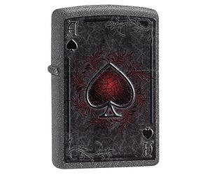 Zippo Briquet Tempête - Modèle As de Pique - Finition Iron Stone avec Color Image - Rechargeable - Réutilisable - Design Coupe-Vent - Coffret Cadeau Fabriqué aux États-Unis