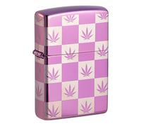 ZIPPO - Design Cannabis à Damier - Poli Violet Brillant - Image Photo 360° - Briquet Tempête, Rechargeable, dans Une boîte Cadeau Haut de Gamme