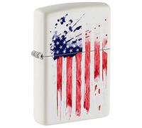 Zippo Briquet Tempête - Modèle Drapeau Américain avec Finition Blanche Mate & Color Image - Rechargeable - Réutilisable - Design Coupe-Vent - Coffret Cadeau - Fabriqué aux États-Unis