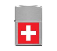 Zippo Briquet Tempête - Modèle Drapeau Suisse - Chrome Brossé avec Color Image - Rechargeable - Réutilisable - Design Coupe-Vent - Coffret Cadeau - Fabriqué aux États-Unis