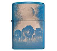 Zippo Briquet Tempête - Modèle Loups - Finition Bleu Poli Brillant avec Color Image - Rechargeable - Réutilisable - Design Coupe-Vent - Coffret Cadeau Fabriqué aux États-Unis