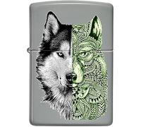 ZIPPO - Tattoo Wolf, Color Image - Flat Grey - Briquet tempête, Rechargeable, dans Un boîte Cadeau