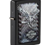 Zippo - Briquet tempête, Motif Aigle de Fer Harley-Davidson, Noir Mat, Impression colorée Color Image, Rechargeable, réutilisable, Coupe-Vent, boîte Cadeau, fabriqué aux États-Unis