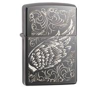 Zippo - Briquet tempête, Motif Ailes et Plumes d'ange, Noir (Black Ice), Gravure Laser, Rechargeable, réutilisable, Design Coupe-Vent, boîte Cadeau, fabriqué aux États-Unis