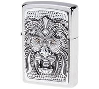 Zippo - Briquet Tempête, Motif Art Lion, Chrome Brossé, Impression Emblème, Rechargeable, Réutilisable, Résistant Au Vent, Coffret Cadeau, Fabriqué Aux États-Unis