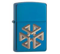 Zippo - Briquet tempête, Motif boîte isométrique, Bleu Haute Brillance, Impression Laser à Effet 3D Laser Fancy Fill, Rechargeable, réutilisable, Design Coupe-Vent, boîte Cadeau, fabriqué aux USA