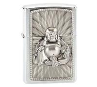 Zippo - Briquet Tempête Motif Bouddha avec 108 Perles, Chrome Brossé, Emblème, Rechargeable, Réutilisable, Résistant Au Vent, Coffret Cadeau, Fabriqué Aux États-Unis