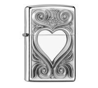 Zippo - Briquet Tempête Motif Cœur Antique, Chrome Poli, Impression Emblem, Rechargeable, Réutilisable, Coupe-vent, Coffret Cadeau, Fabriqué Aux États-Unis