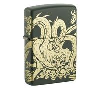 Zippo - Briquet Tempête Motif Dragon, Vert Mat, Laser 360°, Rechargeable, Réutilisable, Coupe-Vent, Coffret Cadeau, Fabriqué Aux États-Unis