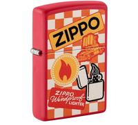 Zippo - Briquet Tempête Motif Écussons Rétro avec Logo, Rouge Mat, Impression Color Image, Rechargeable, Réutilisable, Coupe-Vent, Coffret Cadeau, Fabriqué Aux États-Unis