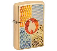 Zippo - Briquet Tempête Motif Éléments, Laiton Poli, Impression Fusion, Rechargeable, Réutilisable, Coupe-Vent, Coffret Cadeau, Fabriqué Aux États-Unis