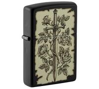 Zippo - Briquet Tempête Motif Épées Médiévales, Noir Mat, Impression Color Image, Rechargeable, Réutilisable, Coupe-Vent, Coffret Cadeau, Fabriqué Aux États-Unis