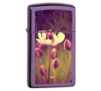 Zippo - Briquet Tempête Motif Fleurs, Slim Violet Poli, Impression Color Image, Rechargeable, Réutilisable, Coupe-vent, Coffret Cadeau, Fabriqué Aux États-Unis