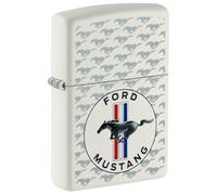 Zippo - Briquet Tempête Motif Ford Mustang Cheval Et Barres, Blanc Mat, Impression Color Image, Rechargeable, Réutilisable, Coupe-vent, Coffret Cadeau, Fabriqué Aux États-Unis