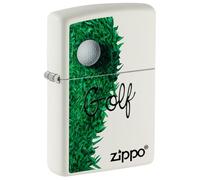 Zippo - Briquet Tempête Motif Golf, Blanc Mat, Impression Color Image, Rechargeable, Réutilisable, Coupe-Vent, Coffret Cadeau, Fabriqué Aux États-Unis