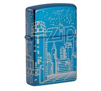 Zippo - Briquet Tempête Motif Gratte-Ciel, Bleu Poli, Laser 360°, Rechargeable, Réutilisable, Coupe-Vent, Coffret Cadeau, Fabriqué Aux États-Unis