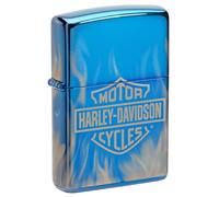 Zippo - Briquet Tempête Motif Harley Davidson, Bleu Poli, Photo Image 360°, Rechargeable, Réutilisable, Coupe-vent, Coffret Cadeau, Fabriqué Aux États-Unis